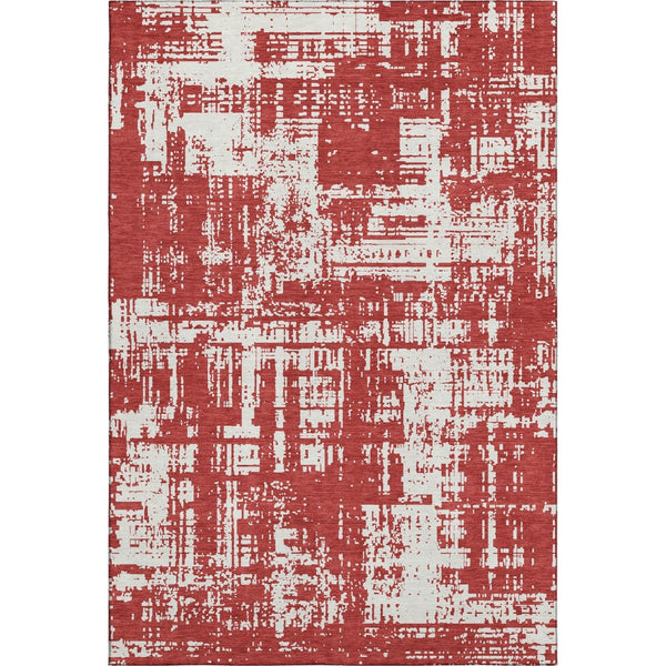 HomeRoots 9' X 12' Red And Ivory Washable Area Rug - Stylish, Durable, UV-Protected for Modern Living Spaces 671179