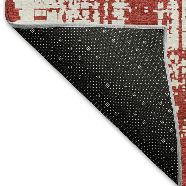 HomeRoots 9' X 12' Red And Ivory Washable Area Rug - Stylish, Durable, UV-Protected for Modern Living Spaces 671179