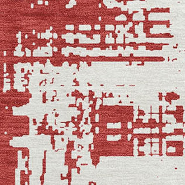 HomeRoots 9' X 12' Red And Ivory Washable Area Rug - Stylish, Durable, UV-Protected for Modern Living Spaces 671179