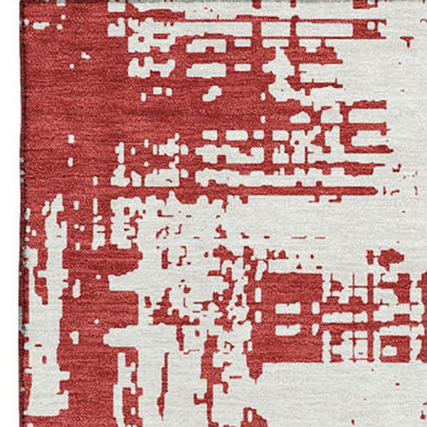 HomeRoots 9' X 12' Red And Ivory Washable Area Rug - Stylish, Durable, UV-Protected for Modern Living Spaces 671179