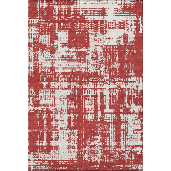 HomeRoots 10' Red and Ivory Abstract Washable Area Rug - Durable, UV-Protected, Ideal for Busy Homes & Spaces 671180