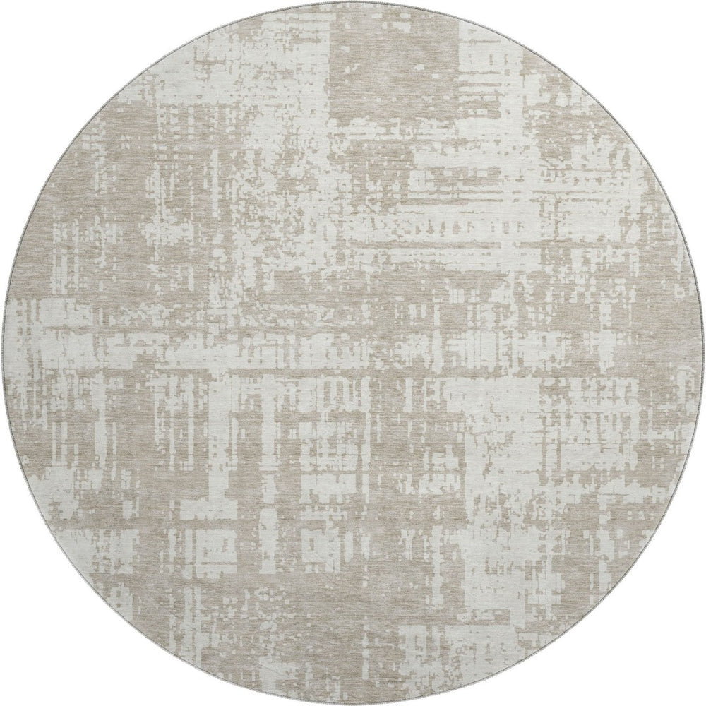 HomeRoots 8' Taupe and Beige Abstract Washable Round Rug - Stylish, Durable, UV-Protected, Easy Care! 671183