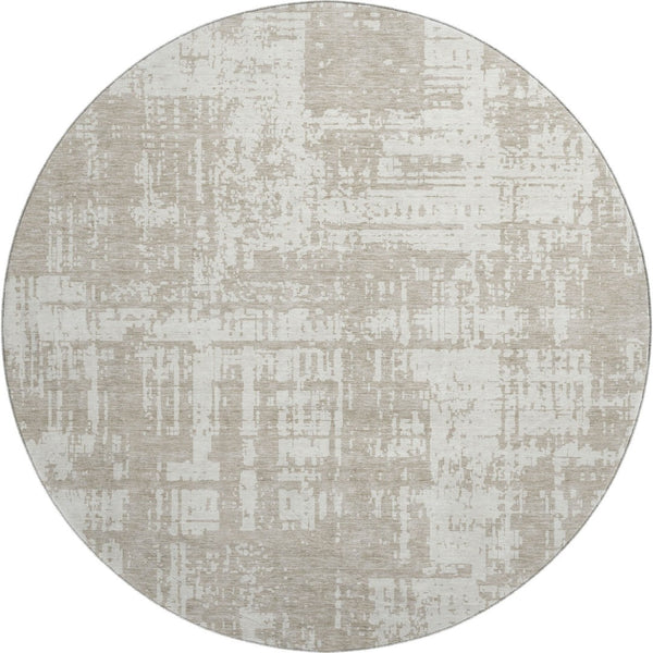 HomeRoots 8' Taupe and Beige Abstract Washable Round Rug - Stylish, Durable, UV-Protected, Easy Care! 671183