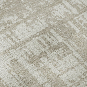 HomeRoots 8' Taupe and Beige Abstract Washable Round Rug - Stylish, Durable, UV-Protected, Easy Care! 671183