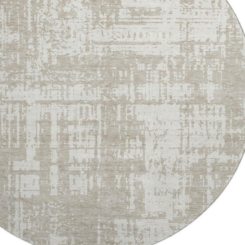 HomeRoots 8' Taupe and Beige Abstract Washable Round Rug - Stylish, Durable, UV-Protected, Easy Care! 671183
