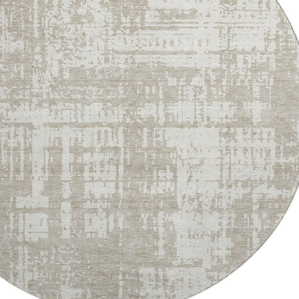 HomeRoots 8' Taupe and Beige Abstract Washable Round Rug - Stylish, Durable, UV-Protected, Easy Care! 671183