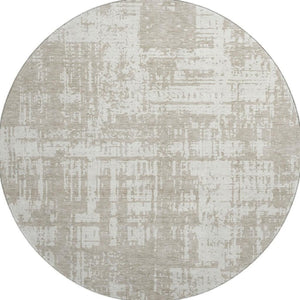 HomeRoots 8' Taupe and Beige Abstract Washable Round Rug - Stylish, Durable, UV-Protected, Easy Care! 671183