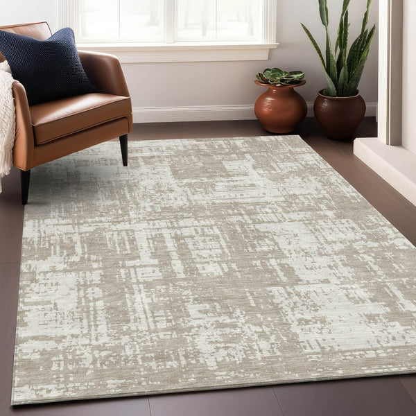 HomeRoots 9' X 12' Taupe And Beige Abstract Area Rug - Washable, UV Protected, Stylish & Durable for Any Room 671185