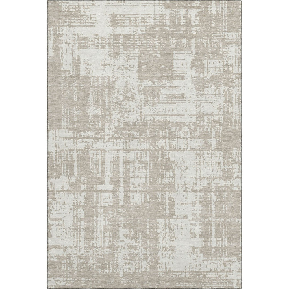 HomeRoots 9' X 12' Taupe And Beige Abstract Area Rug - Washable, UV Protected, Stylish & Durable for Any Room 671185