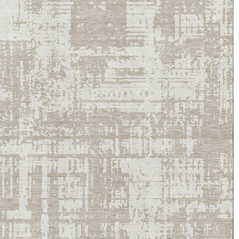 HomeRoots 9' X 12' Taupe And Beige Abstract Area Rug - Washable, UV Protected, Stylish & Durable for Any Room 671185