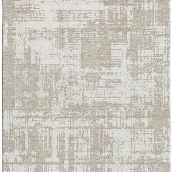 HomeRoots 9' X 12' Taupe And Beige Abstract Area Rug - Washable, UV Protected, Stylish & Durable for Any Room 671185