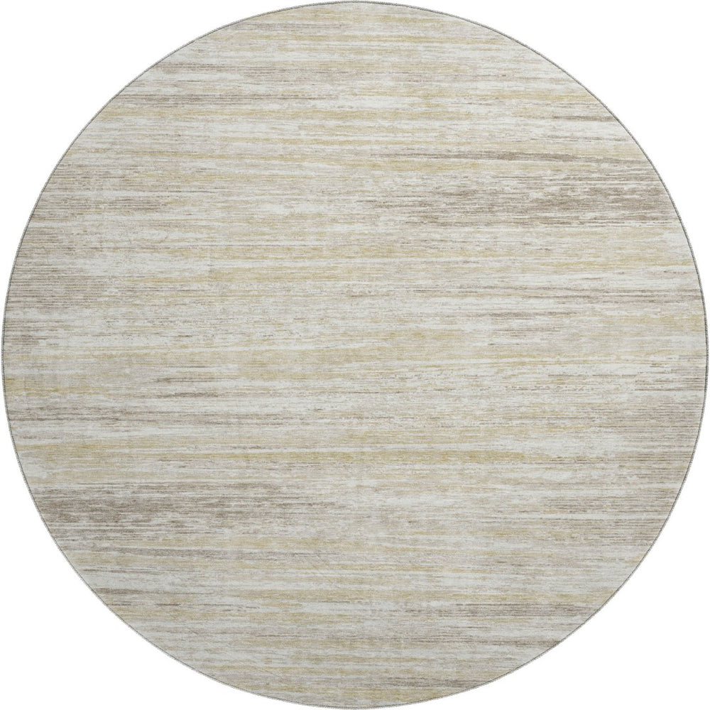 HomeRoots 8' Beige Striped Round Rug – Washable, UV-Protected, Durable for Homes with Kids & Pets, 8ft Design 671189