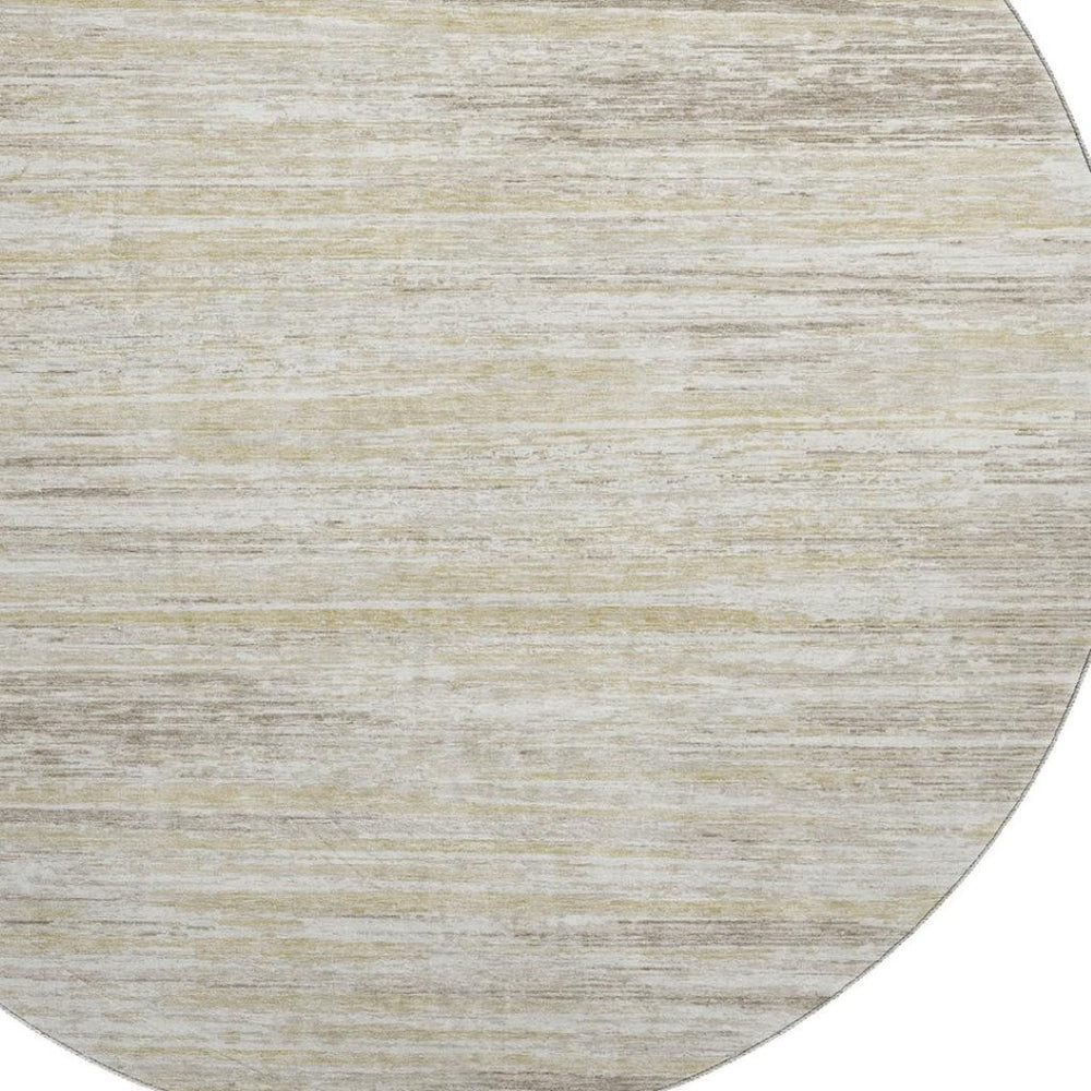 HomeRoots 8' Beige Striped Round Rug – Washable, UV-Protected, Durable for Homes with Kids & Pets, 8ft Design 671189