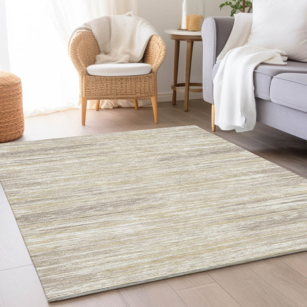 HomeRoots 8' X 10' Beige and Ivory Striped Area Rug - Washable, UV-Protected, Durable for Busy Homes & Style 671190