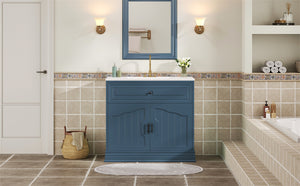 English Elm 36" Luxurious Bathroom Vanity with Ceramic Sink and Soft-Close Doors, Solid Wood Frame, Adjustable Shelves Blue N710P288944C