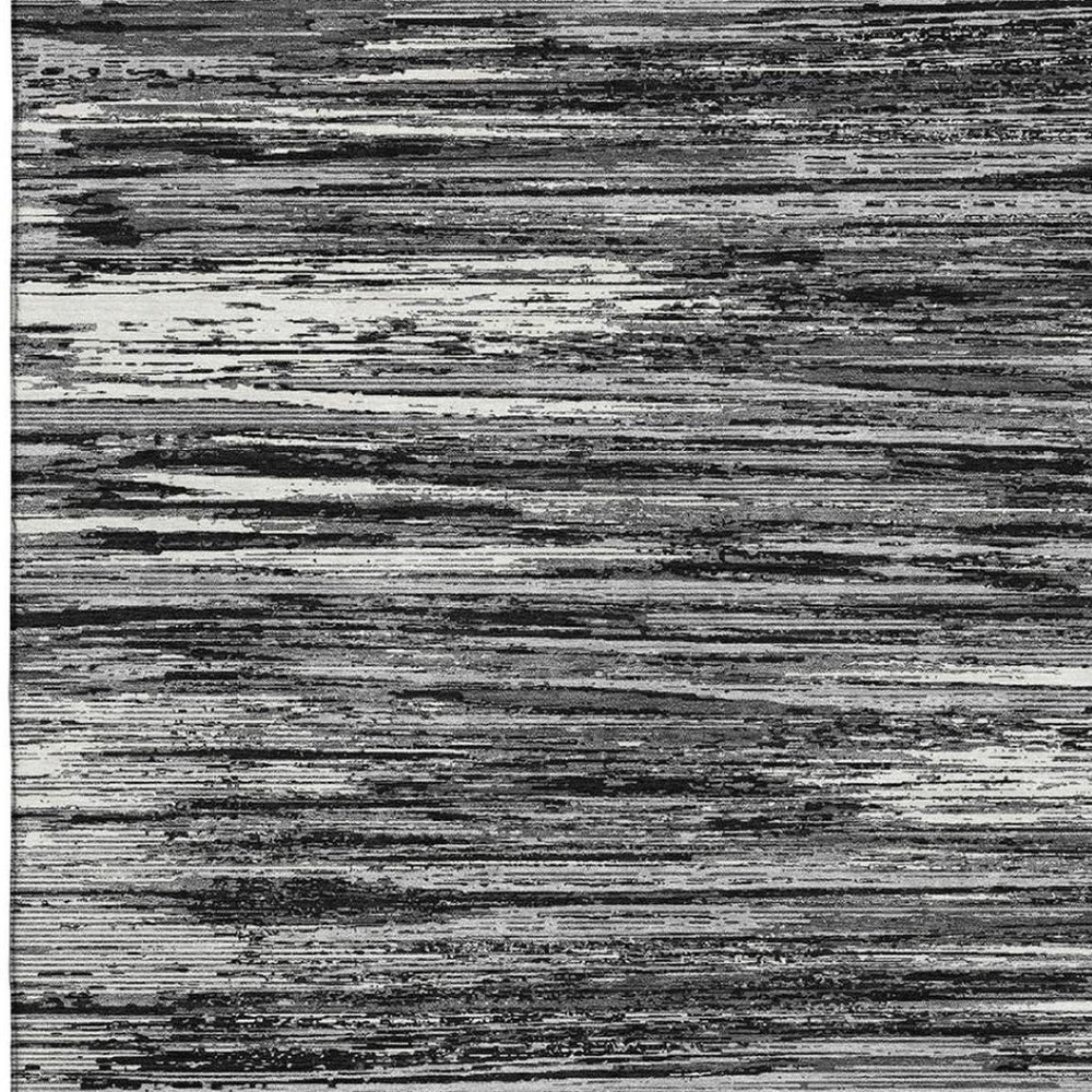 HomeRoots 5' Classic Black and Ivory Striped Area Rug - Washable, UV Protected, Stain Resistant for Busy Homes 671194