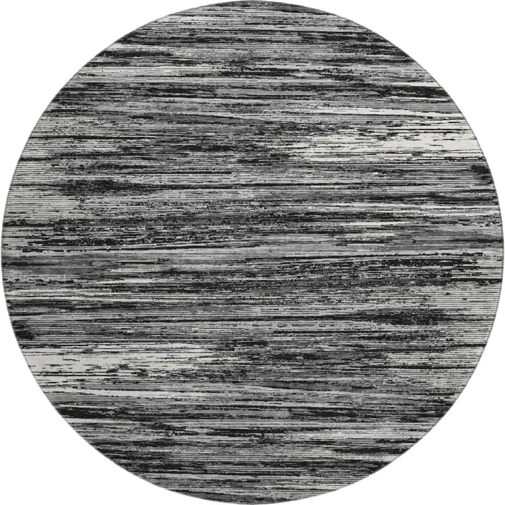 HomeRoots 8' Black and Ivory Striped Washable Round Rug - Durable, Stylish, and UV-Resistant for Every Space 671195