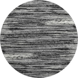 HomeRoots 8' Black and Ivory Striped Washable Round Rug - Durable, Stylish, and UV-Resistant for Every Space 671195