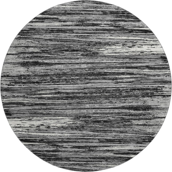 HomeRoots 8' Black and Ivory Striped Washable Round Rug - Durable, Stylish, and UV-Resistant for Every Space 671195