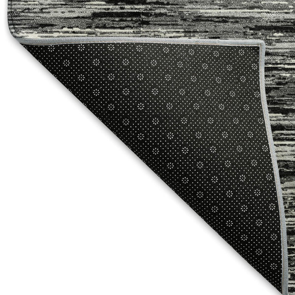 HomeRoots 8' Black and Ivory Striped Washable Round Rug - Durable, Stylish, and UV-Resistant for Every Space 671195