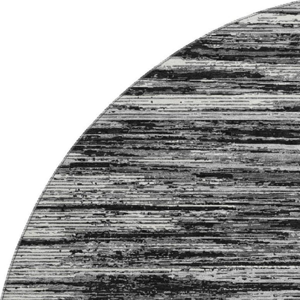 HomeRoots 8' Black and Ivory Striped Washable Round Rug - Durable, Stylish, and UV-Resistant for Every Space 671195