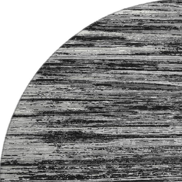 HomeRoots 8' Black and Ivory Striped Washable Round Rug - Durable, Stylish, and UV-Resistant for Every Space 671195
