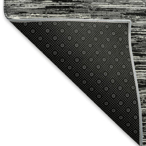 HomeRoots 9' X 12' Black And Ivory Striped Area Rug - Washable, UV Protected, Stain Resistant for High-Traffic Spaces 671197