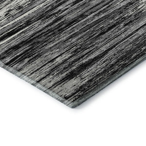 HomeRoots 9' X 12' Black And Ivory Striped Area Rug - Washable, UV Protected, Stain Resistant for High-Traffic Spaces 671197