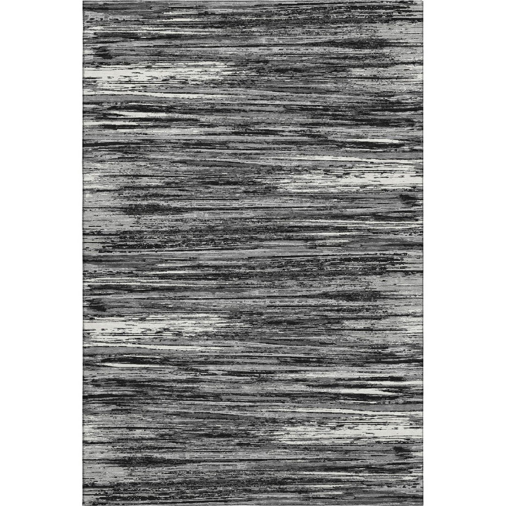 HomeRoots 10' Black and Ivory Striped Area Rug - Washable, UV Protected, Durable Design for High-Traffic Spaces 671198