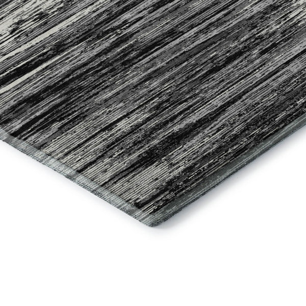 HomeRoots 10' Black and Ivory Striped Area Rug - Washable, UV Protected, Durable Design for High-Traffic Spaces 671198