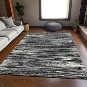 HomeRoots 10' Black and Ivory Striped Area Rug - Washable, UV Protected, Durable Design for High-Traffic Spaces 671198