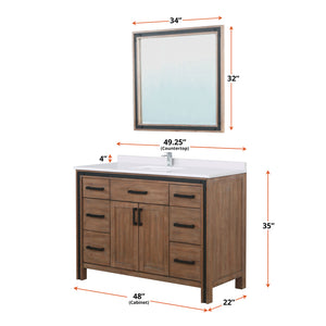 English Elm Rustic Barnwood 48" Bath Vanity with White Quartz Top, Chrome Faucet, 34" Mirror, Scratch-Resist Durable B2731S01347