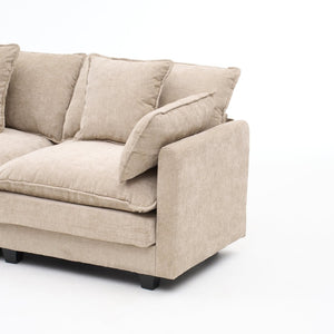 English Elm Beige Chenille Sectional Sofa with Modular Ottoman for Living Room or Studio Coffee W2603S00002