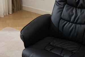 English Elm 015-Recliner Ergonomic Swivel Massage Chair with Ottoman, Heated 5-Point Vibration, 140° PU Recliner Black W2636P262445
