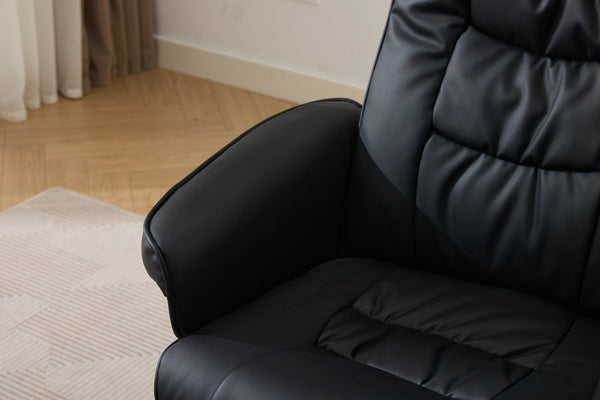 English Elm 015-Recliner Ergonomic Swivel Massage Chair with Ottoman, Heated 5-Point Vibration, 140° PU Recliner Black W2636P262445