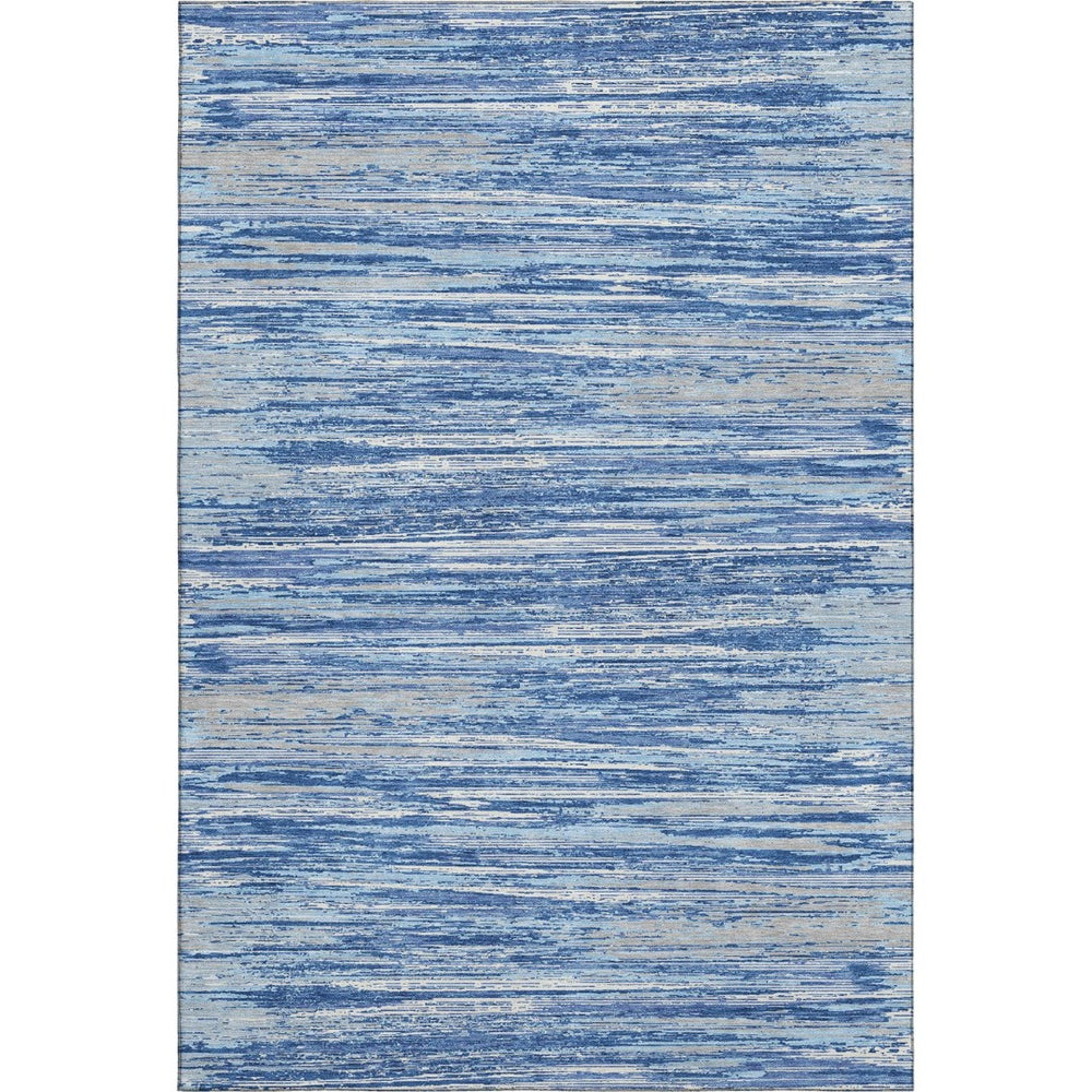 HomeRoots 5' X 8' Washable Striped Area Rug in Blue, Ivory & Gray – Stain Resistant with UV Protection! 671200