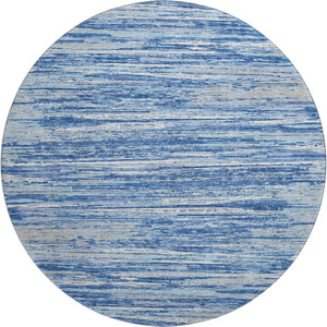 HomeRoots 8' Blue Ivory and Gray Striped Washable Round Rug - UV Protected, Durable, Stylish for Any Space 671201