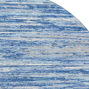 HomeRoots 8' Blue Ivory and Gray Striped Washable Round Rug - UV Protected, Durable, Stylish for Any Space 671201