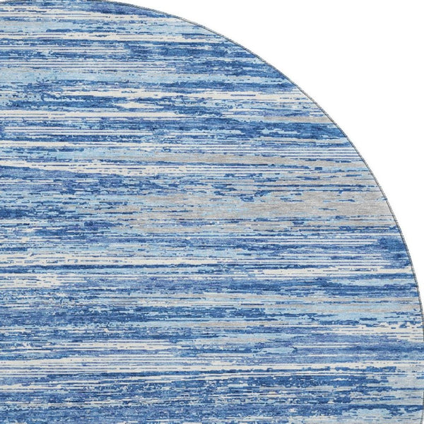 HomeRoots 8' Blue Ivory and Gray Striped Washable Round Rug - UV Protected, Durable, Stylish for Any Space 671201