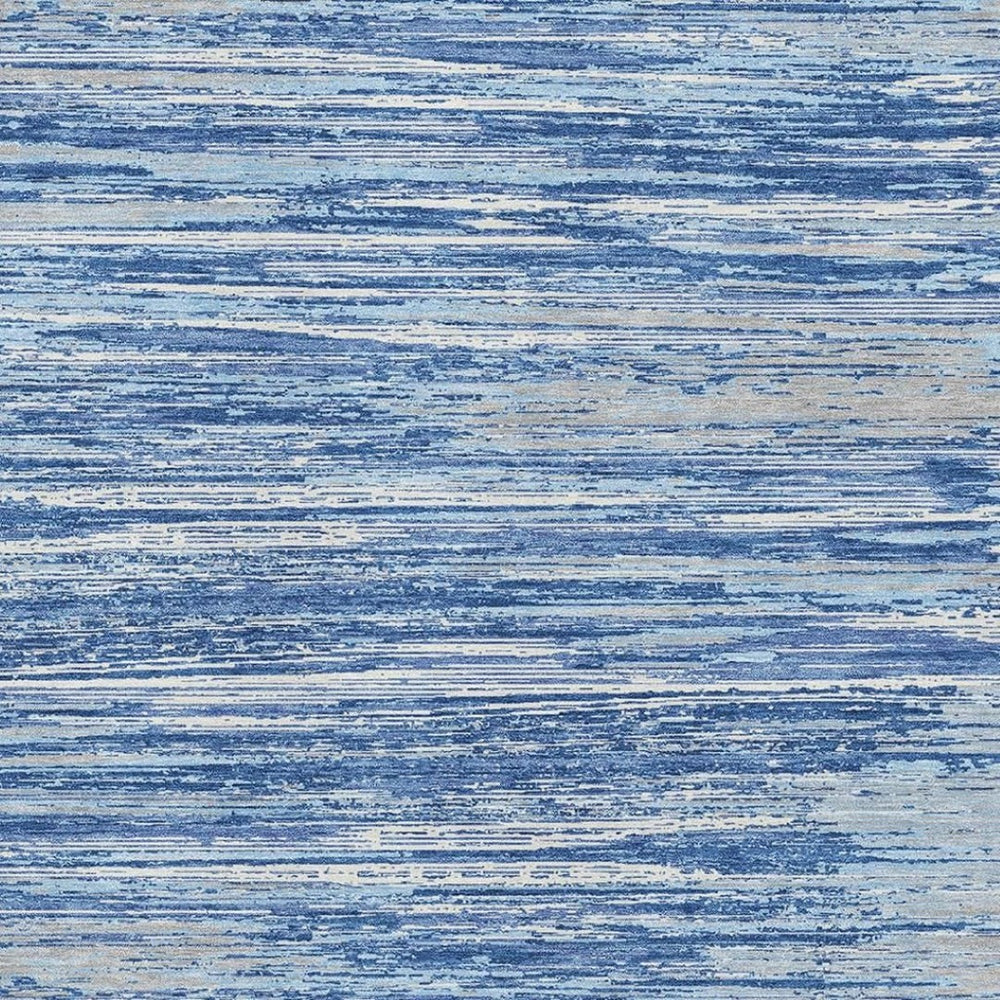HomeRoots 9' X 12' Stylish Blue Ivory Gray Striped Washable Area Rug - Durable, UV Protected & Easy Care! 671203