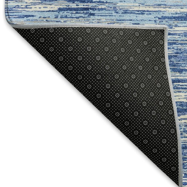 HomeRoots 10' X 14' Stylish Blue Ivory Gray Striped Washable Area Rug with UV Protection for High-Traffic Areas 671204