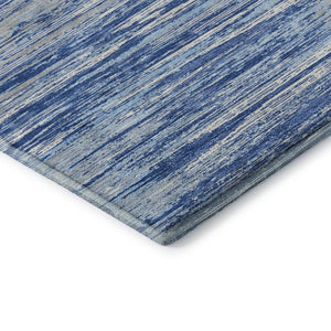 HomeRoots 10' X 14' Stylish Blue Ivory Gray Striped Washable Area Rug with UV Protection for High-Traffic Areas 671204