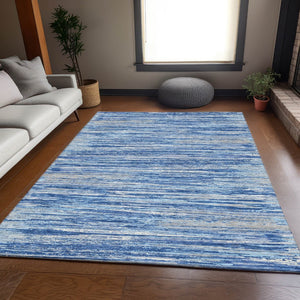 HomeRoots 10' X 14' Stylish Blue Ivory Gray Striped Washable Area Rug with UV Protection for High-Traffic Areas 671204