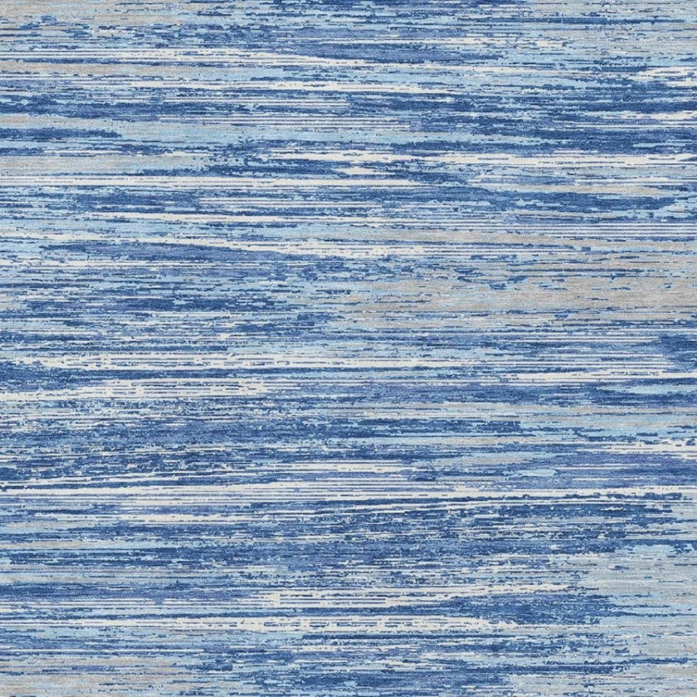 HomeRoots 10' X 14' Stylish Blue Ivory Gray Striped Washable Area Rug with UV Protection for High-Traffic Areas 671204