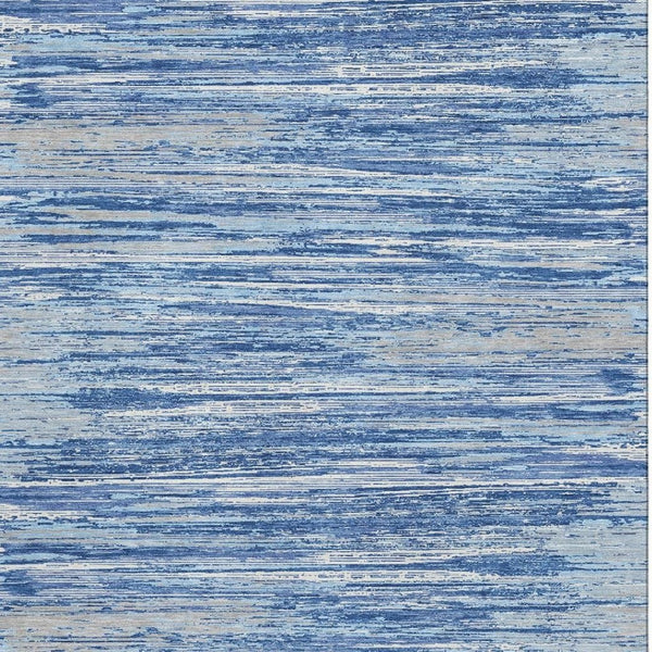 HomeRoots 10' X 14' Stylish Blue Ivory Gray Striped Washable Area Rug with UV Protection for High-Traffic Areas 671204