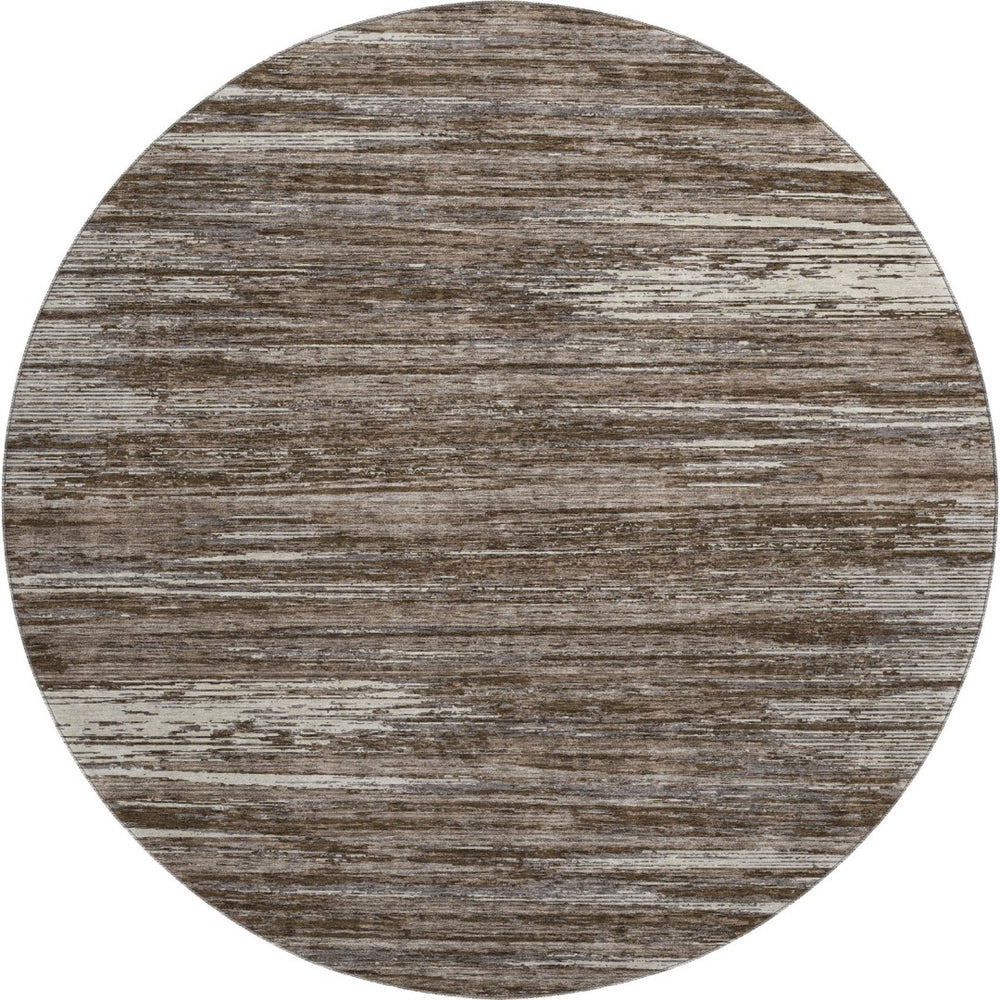 HomeRoots 8' Brown and Beige Striped Round Rug - Washable, UV Protected, Stain-Resistant for Busy Homes 671207