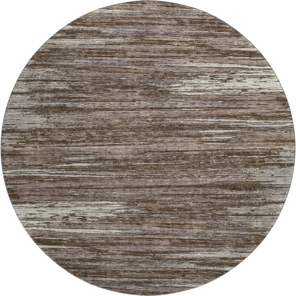 HomeRoots 8' Brown and Beige Striped Round Rug - Washable, UV Protected, Stain-Resistant for Busy Homes 671207