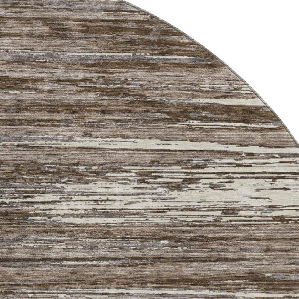 HomeRoots 8' Brown and Beige Striped Round Rug - Washable, UV Protected, Stain-Resistant for Busy Homes 671207