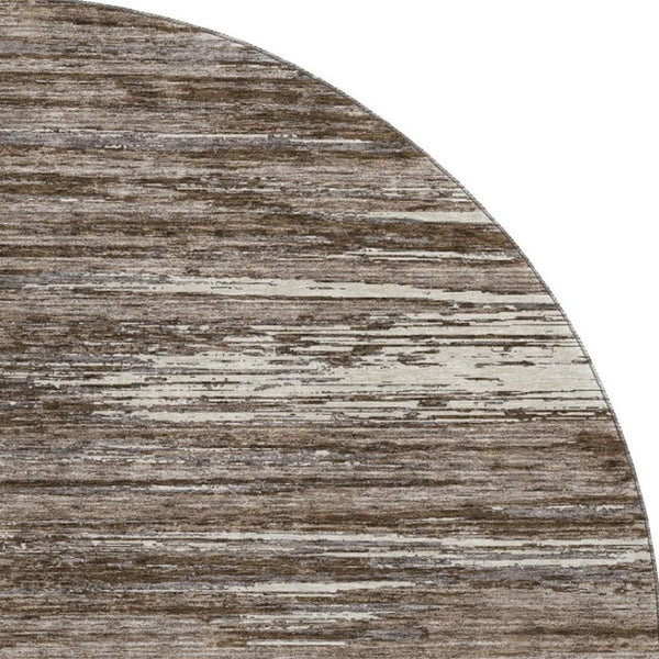 HomeRoots 8' Brown and Beige Striped Round Rug - Washable, UV Protected, Stain-Resistant for Busy Homes 671207