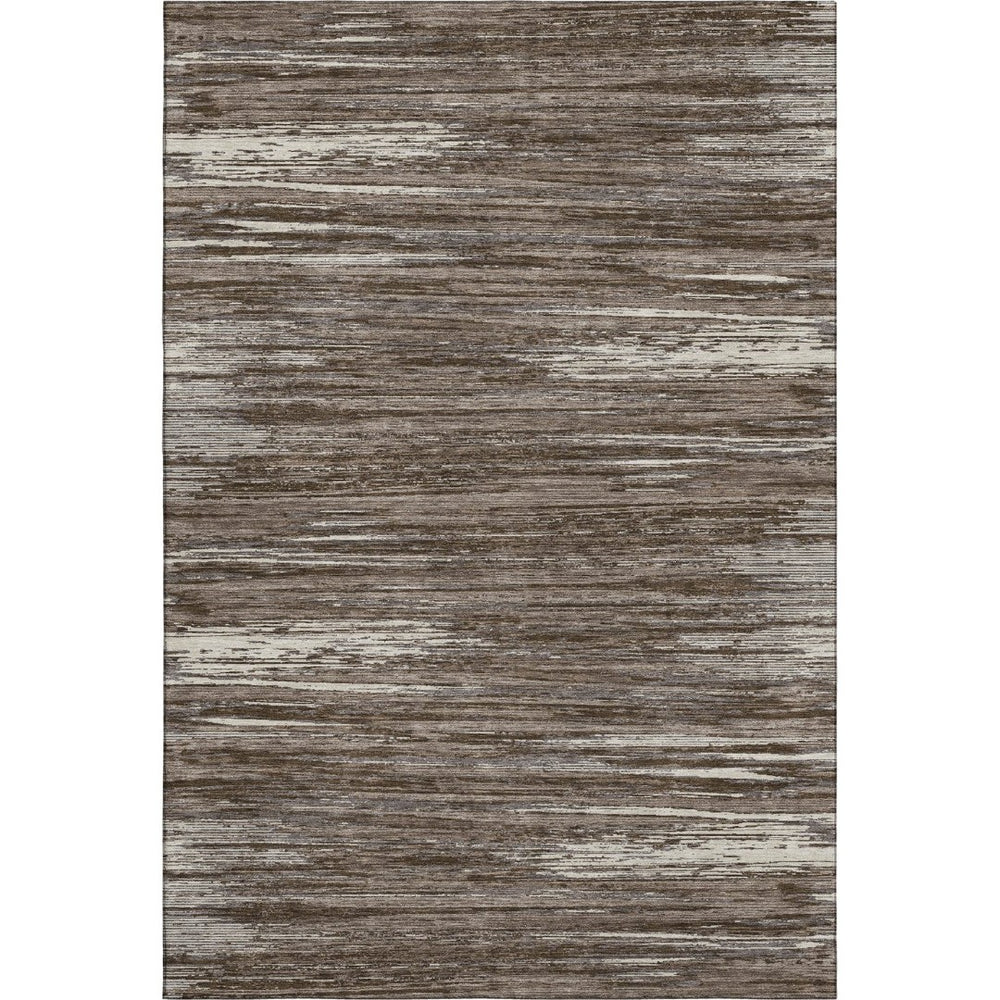 HomeRoots 8' X 10' Brown And Beige Striped Area Rug – Washable, UV-Protected, Durable for High-Traffic Spaces 671208